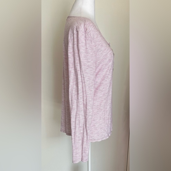 Sundance Women’s Top White Pink Stripe Henley Neck Long Sleeve Size M Cotton - Picture 9 of 11